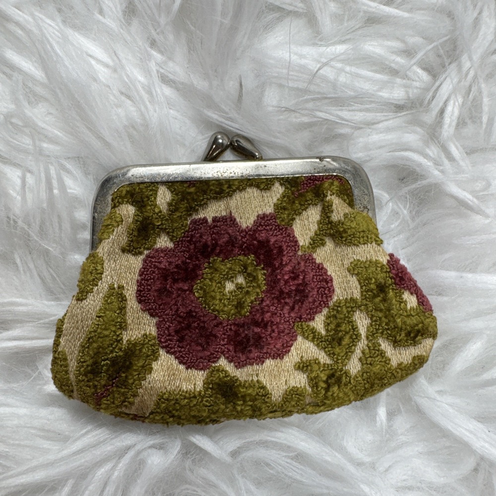 Vintage 1960s Neiman Marcus Floral Tapestry Coin Outer Woven Flower Motif VTG